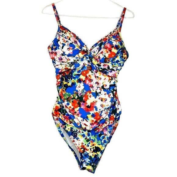 La Blanca Floral Sweetheart Neck Lined One Piece Swimsuit Multi-Color Size 10 - Picture 1 of 5